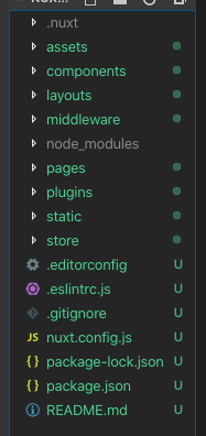생성된 Nuxt.js 앱 프로젝트 구조